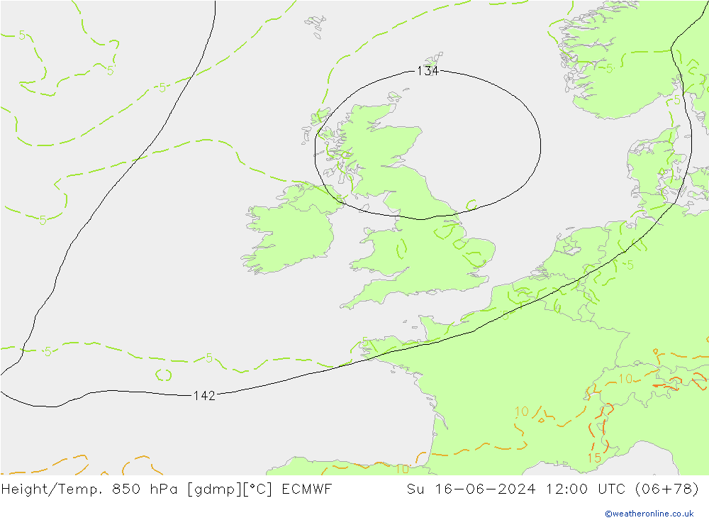 Z500/Rain (+SLP)/Z850 ECMWF nie. 16.06.2024 12 UTC