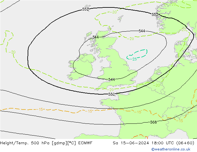 Height/Temp. 500 hPa ECMWF Sa 15.06.2024 18 UTC