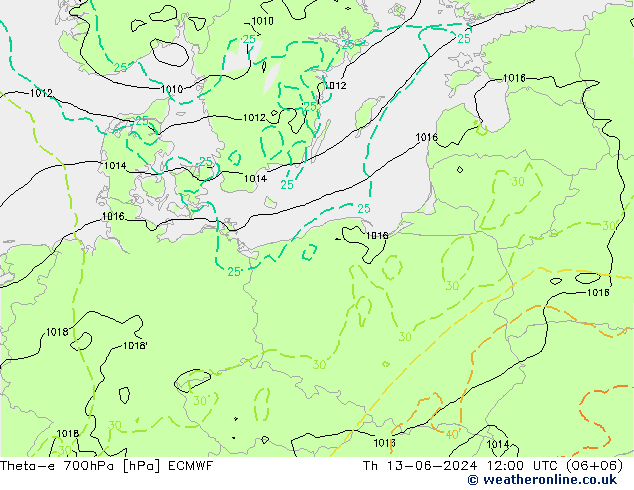 Theta-e 700hPa ECMWF  13.06.2024 12 UTC