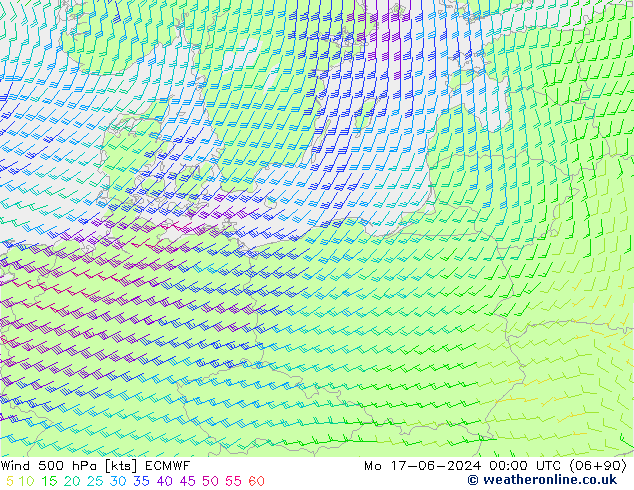 Wind 500 hPa ECMWF Mo 17.06.2024 00 UTC