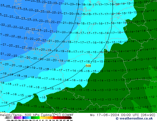 Height/Temp. 500 hPa ECMWF Mo 17.06.2024 00 UTC