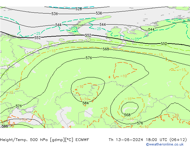Z500/Rain (+SLP)/Z850 ECMWF gio 13.06.2024 18 UTC