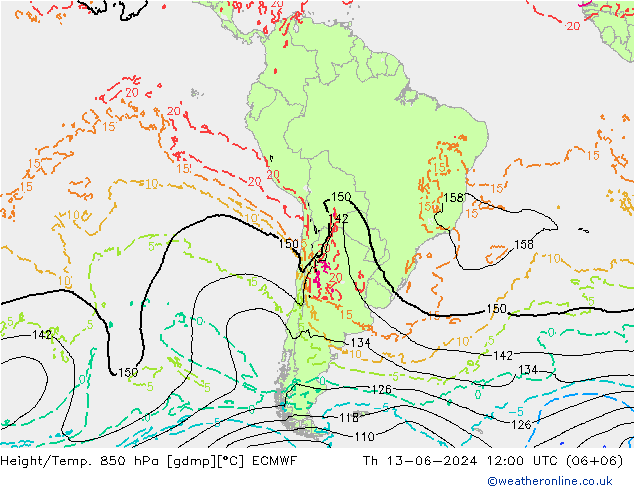 Z500/Rain (+SLP)/Z850 ECMWF gio 13.06.2024 12 UTC