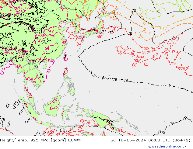Height/Temp. 925 гПа ECMWF Вс 16.06.2024 06 UTC