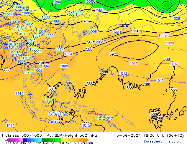 Thck 500-1000hPa ECMWF gio 13.06.2024 18 UTC