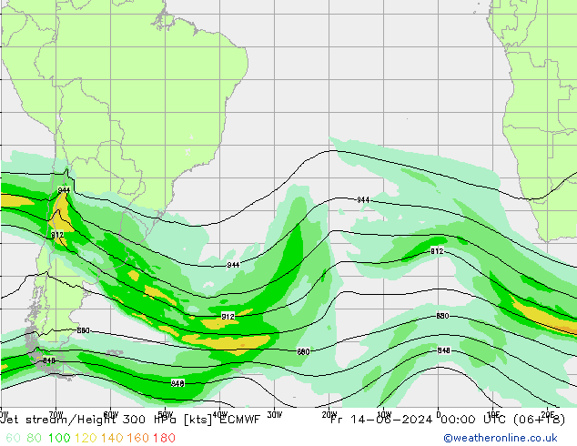 Jet stream/Height 300 hPa ECMWF Fr 14.06.2024 00 UTC