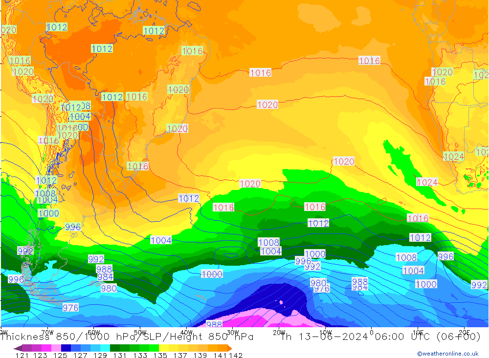 Thck 850-1000 hPa ECMWF Th 13.06.2024 06 UTC