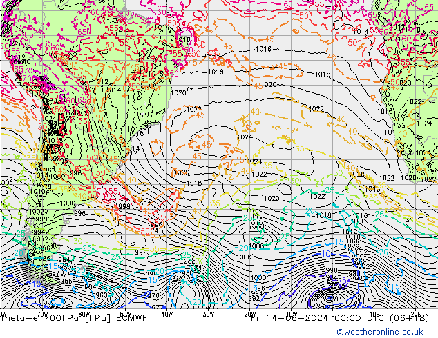 Theta-e 700hPa ECMWF Fr 14.06.2024 00 UTC