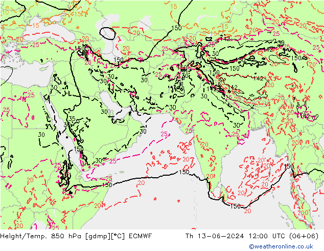Z500/Rain (+SLP)/Z850 ECMWF jue 13.06.2024 12 UTC