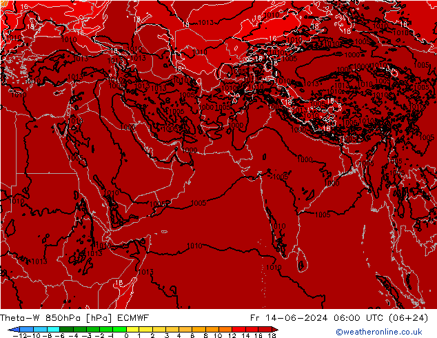 Theta-W 850hPa ECMWF ven 14.06.2024 06 UTC