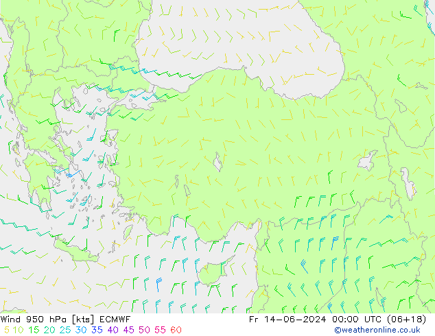 Prec 6h/Wind 10m/950 ECMWF Fr 14.06.2024 00 UTC