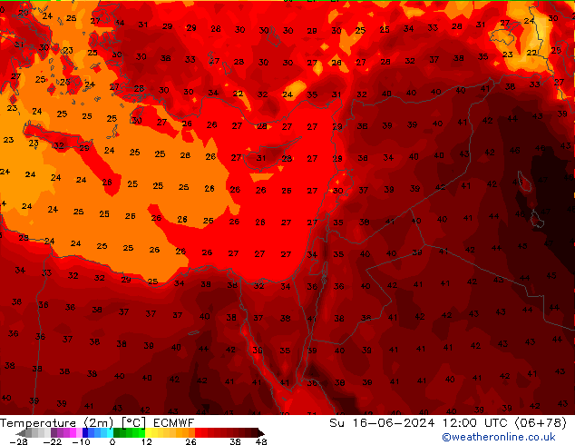Temperatura (2m) ECMWF dom 16.06.2024 12 UTC