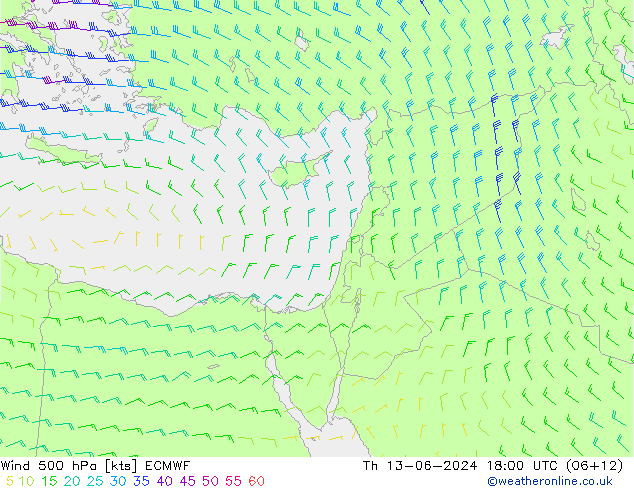 Viento 500 hPa ECMWF jue 13.06.2024 18 UTC