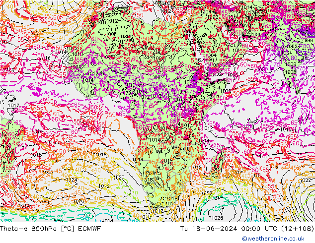 Theta-e 850hPa ECMWF mar 18.06.2024 00 UTC