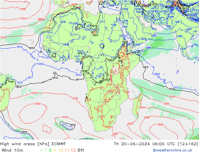 yüksek rüzgarlı alanlar ECMWF Per 20.06.2024 06 UTC