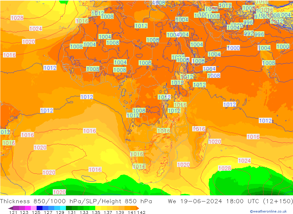 Thck 850-1000 hPa ECMWF mer 19.06.2024 18 UTC