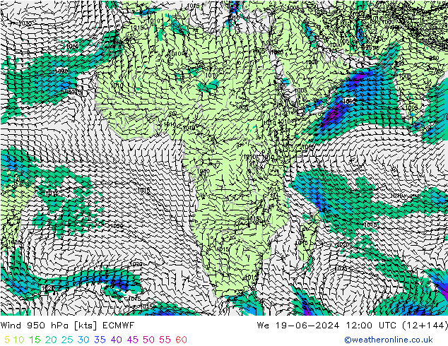 Viento 950 hPa ECMWF mié 19.06.2024 12 UTC