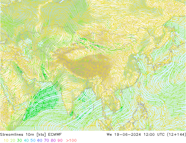 Stromlinien 10m ECMWF Mi 19.06.2024 12 UTC