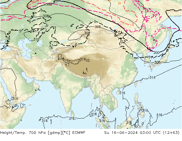 Yükseklik/Sıc. 700 hPa ECMWF Paz 16.06.2024 03 UTC