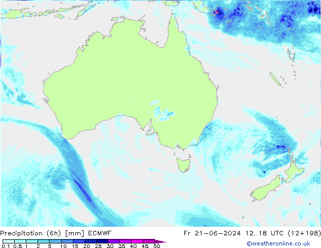 Precipitation (6h) ECMWF Pá 21.06.2024 18 UTC