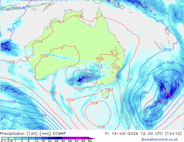 Precipitación (12h) ECMWF vie 14.06.2024 00 UTC