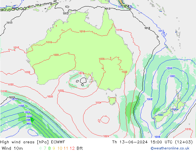 High wind areas ECMWF  13.06.2024 15 UTC