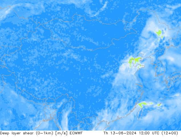 Deep layer shear (0-1km) ECMWF do 13.06.2024 12 UTC