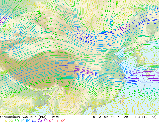 Stroomlijn 300 hPa ECMWF do 13.06.2024 12 UTC