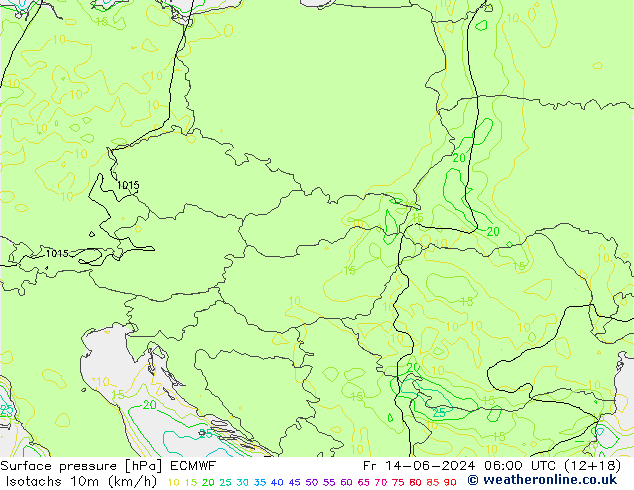 Isotachen (km/h) ECMWF Fr 14.06.2024 06 UTC