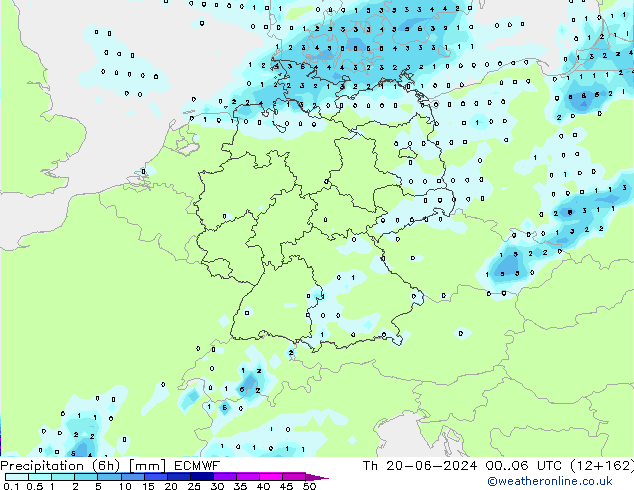 Precipitation (6h) ECMWF Th 20.06.2024 06 UTC