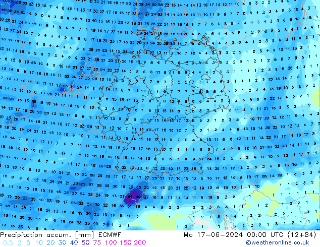 Precipitation accum. ECMWF Mo 17.06.2024 00 UTC