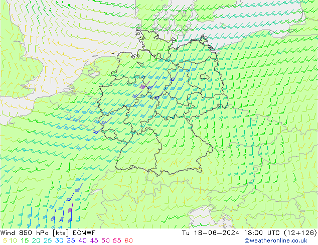 风 850 hPa ECMWF 星期二 18.06.2024 18 UTC