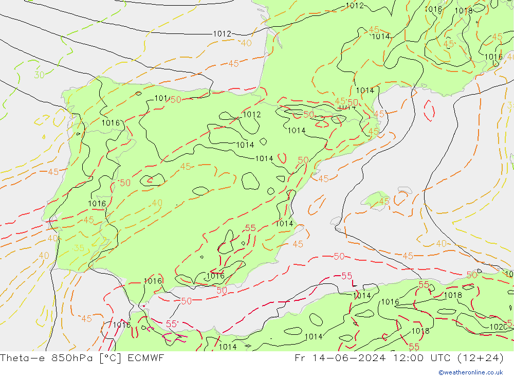 Theta-e 850hPa ECMWF Sex 14.06.2024 12 UTC