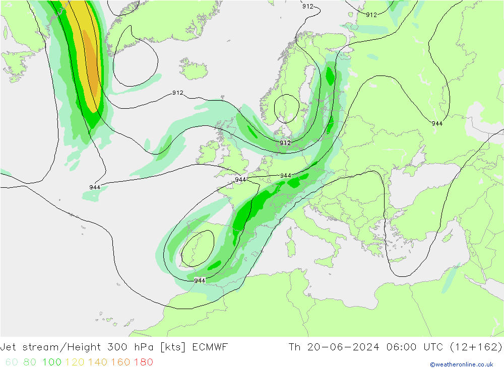Jet stream/Height 300 hPa ECMWF Čt 20.06.2024 06 UTC