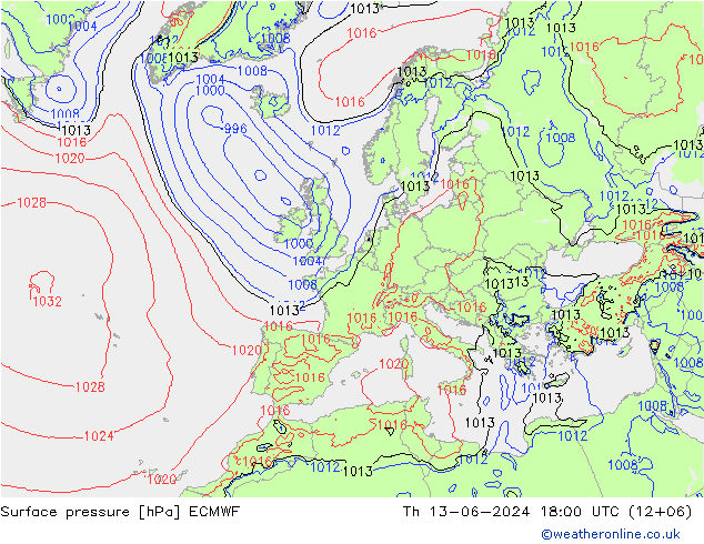 ciśnienie ECMWF czw. 13.06.2024 18 UTC