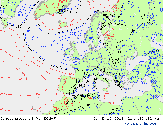 Surface pressure ECMWF Sa 15.06.2024 12 UTC