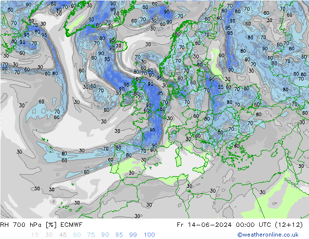 RH 700 hPa ECMWF Fr 14.06.2024 00 UTC