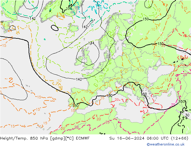 Height/Temp. 850 hPa ECMWF So 16.06.2024 06 UTC