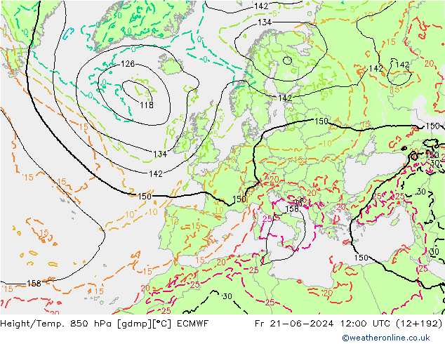 Z500/Rain (+SLP)/Z850 ECMWF Fr 21.06.2024 12 UTC