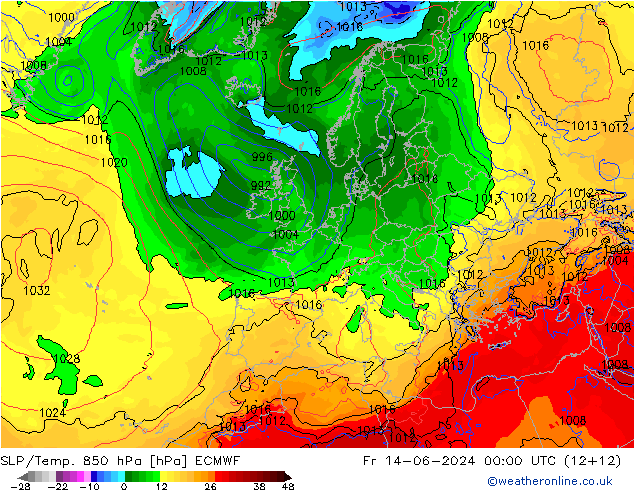 SLP/Temp. 850 hPa ECMWF pt. 14.06.2024 00 UTC