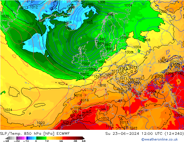 SLP/Temp. 850 hPa ECMWF So 23.06.2024 12 UTC