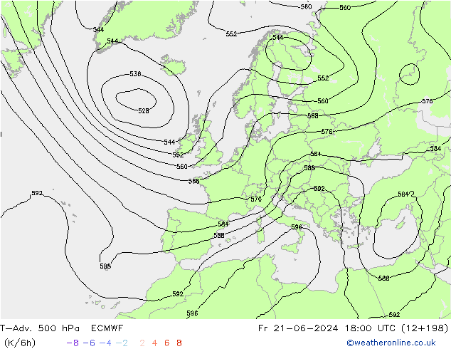 T-Adv. 500 hPa ECMWF Fr 21.06.2024 18 UTC