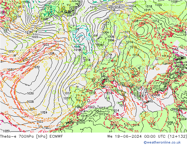 Theta-e 700hPa ECMWF Qua 19.06.2024 00 UTC