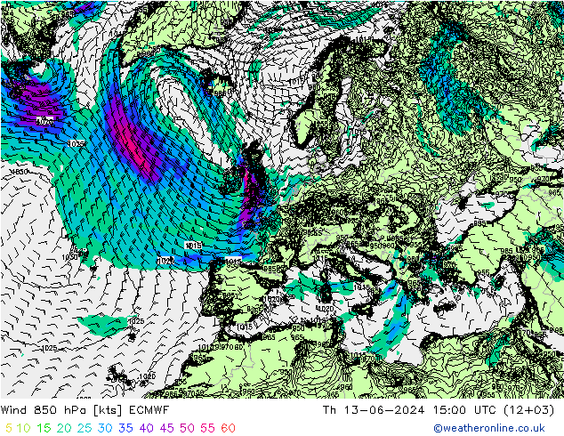 Wind 850 hPa ECMWF Do 13.06.2024 15 UTC