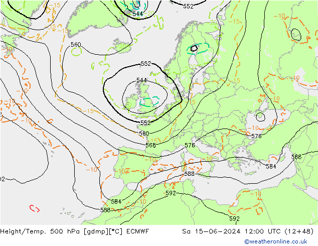 Height/Temp. 500 гПа ECMWF сб 15.06.2024 12 UTC