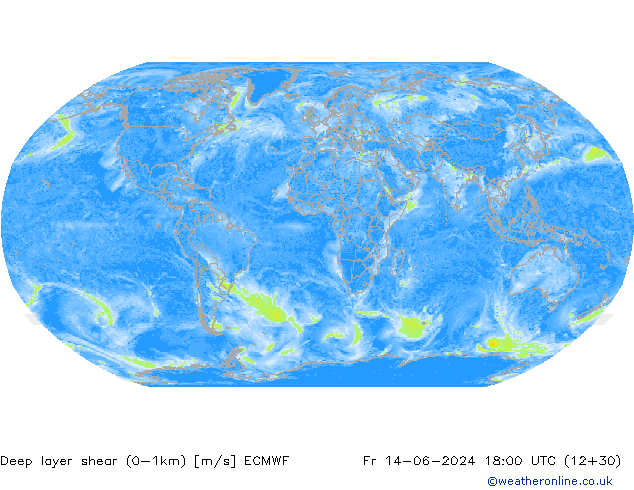 Deep layer shear (0-1km) ECMWF Cu 14.06.2024 18 UTC