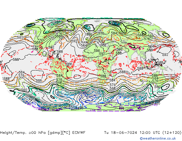 Height/Temp. 500 гПа ECMWF вт 18.06.2024 12 UTC