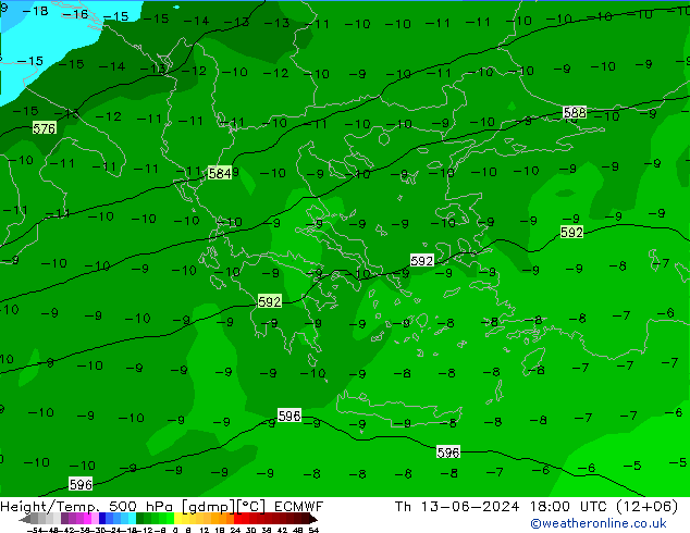 Z500/Rain (+SLP)/Z850 ECMWF Th 13.06.2024 18 UTC