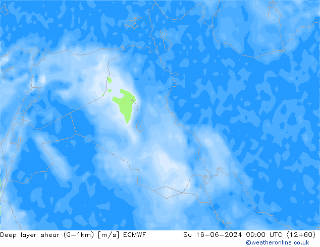 Deep layer shear (0-1km) ECMWF zo 16.06.2024 00 UTC