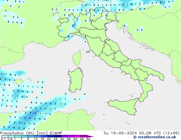 Précipitation (6h) ECMWF dim 16.06.2024 06 UTC